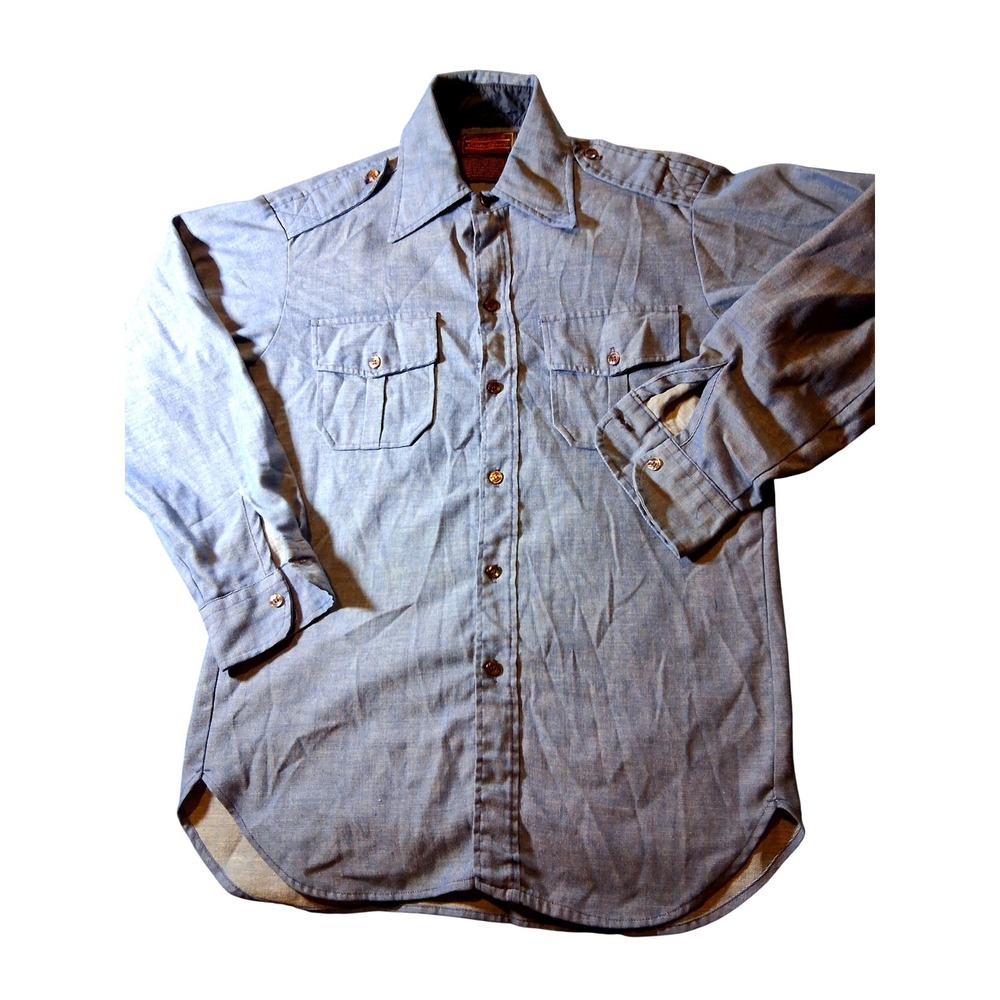 Vintage Eddie Bauer Expedition Outfitter Chambray Epaulet Utility Shirt Mens L